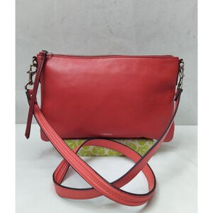 Fossil Red Leather Credit Card Slots Zipper Closure Crossbody Bag